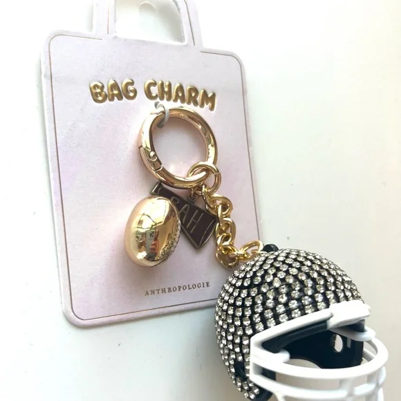 Anthropologie Gold and Black Football Helmet Bag Charm - Picture 3 of 5